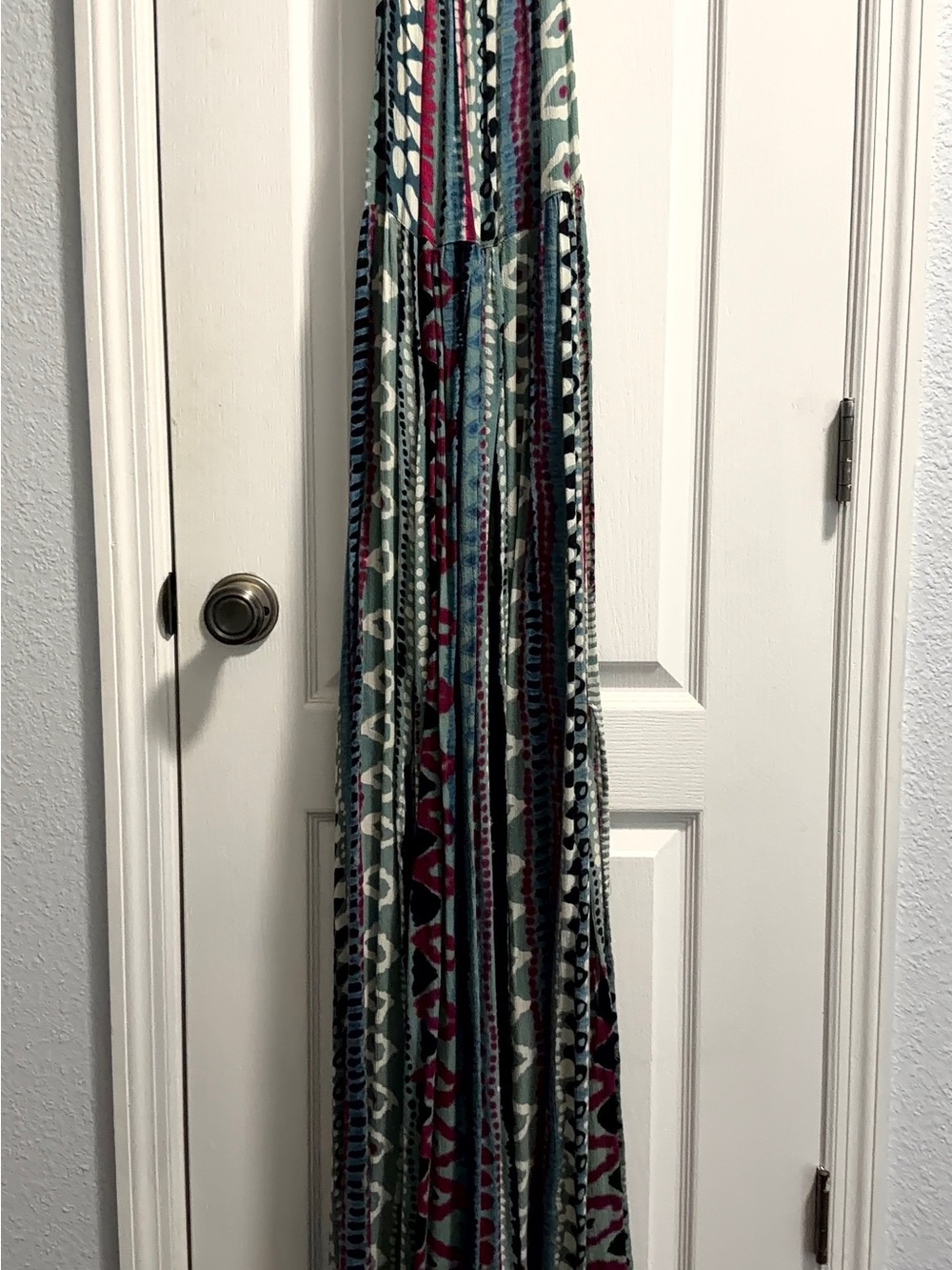 Free People Maxi Dress in Teal, Navy & Burgundy Stripe Print